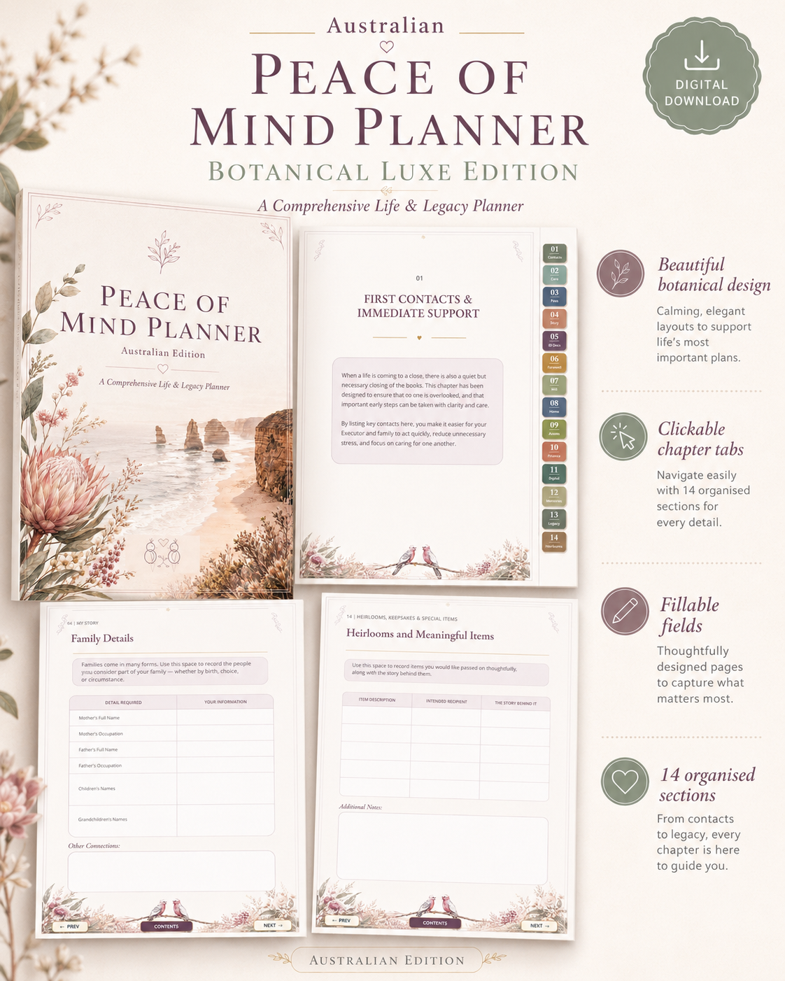 Australian Peace of Mind Planner – Botanical Luxe Edition