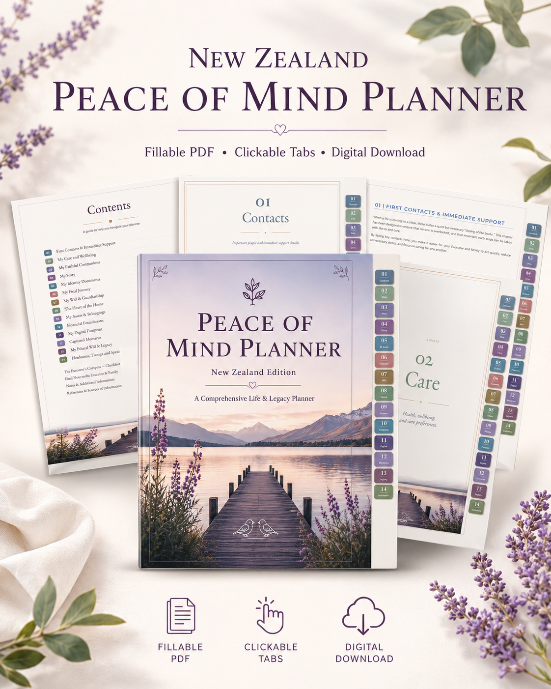 New Zealand Peace of Mind Planner – Fillable PDF End of Life & Life Admin Planner
