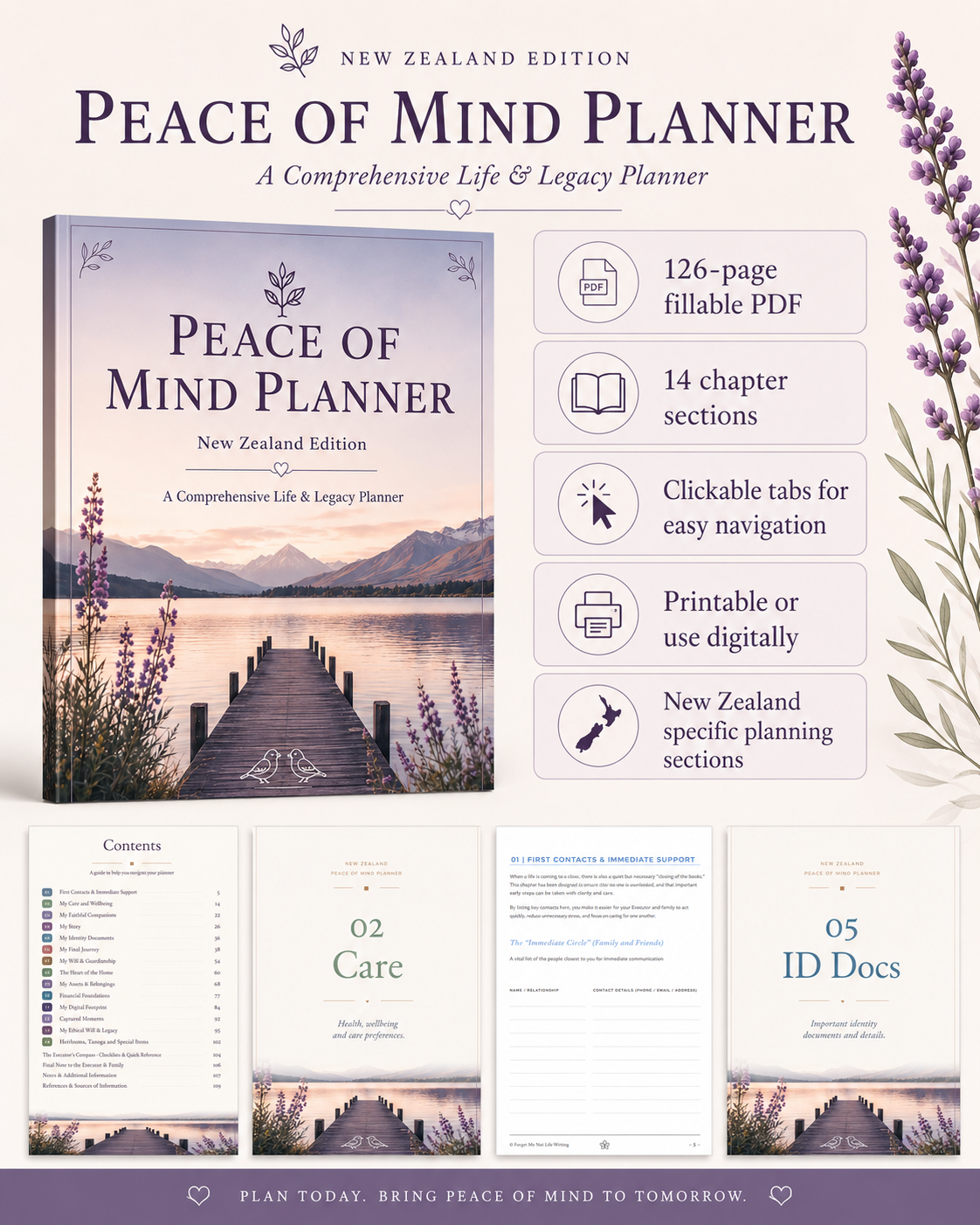 New Zealand Peace of Mind Planner – Fillable PDF End of Life & Life Admin Planner