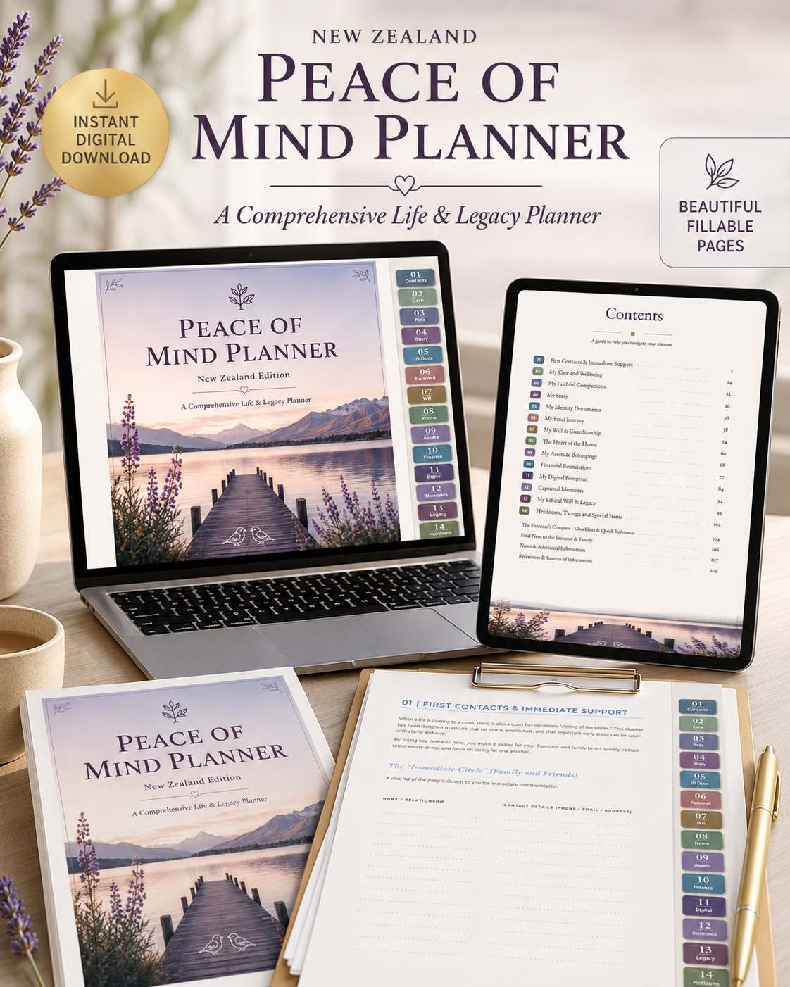 New Zealand Peace of Mind Planner – Fillable PDF End of Life & Life Admin Planner