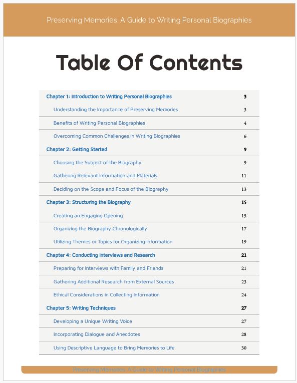 Preserving Memories eBook - A Guide for Writing Personal Biographies for Family and Friends