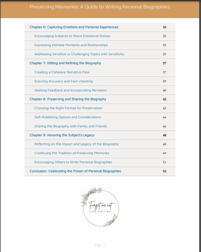 Preserving Memories eBook - A Guide for Writing Personal Biographies for Family and Friends