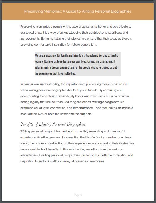 Preserving Memories eBook - A Guide for Writing Personal Biographies for Family and Friends