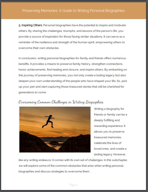 Preserving Memories eBook - A Guide for Writing Personal Biographies for Family and Friends