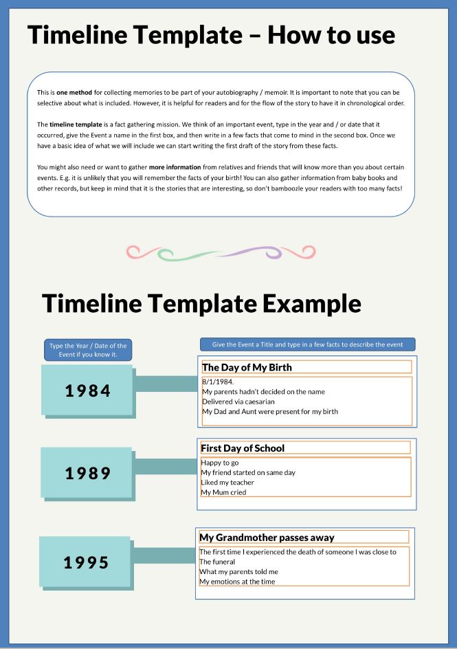 Free Offer - Autobiography Memoir Timeline Template for personal Narrative - Digital and Print
