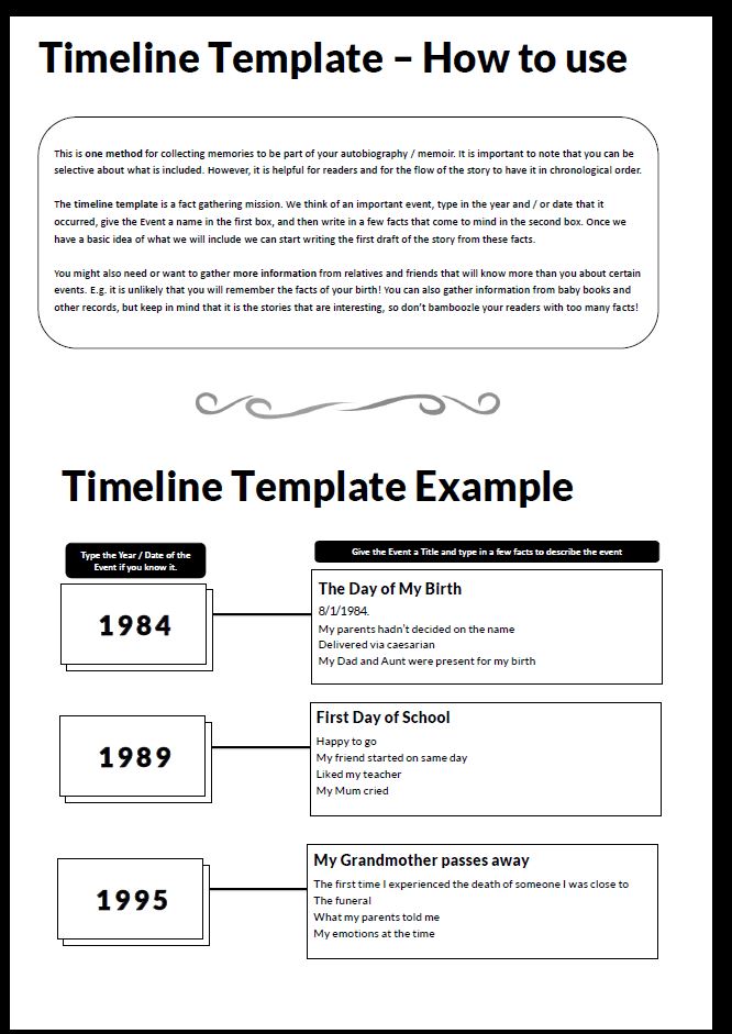 Free Offer - Autobiography Memoir Timeline Template for personal Narrative - Digital and Print